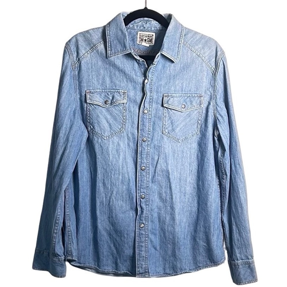 Converse One Star Denim Western Snap Front Shirt Womens Size Medium Skate Sporty